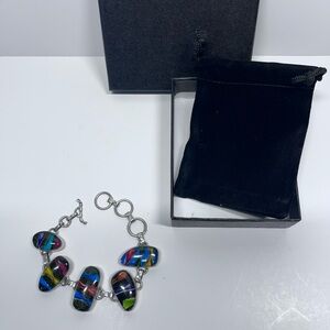 Handmade Sterling Silver Dichroic Glass Bracelet Artisan Multi-Color 7.5–8”